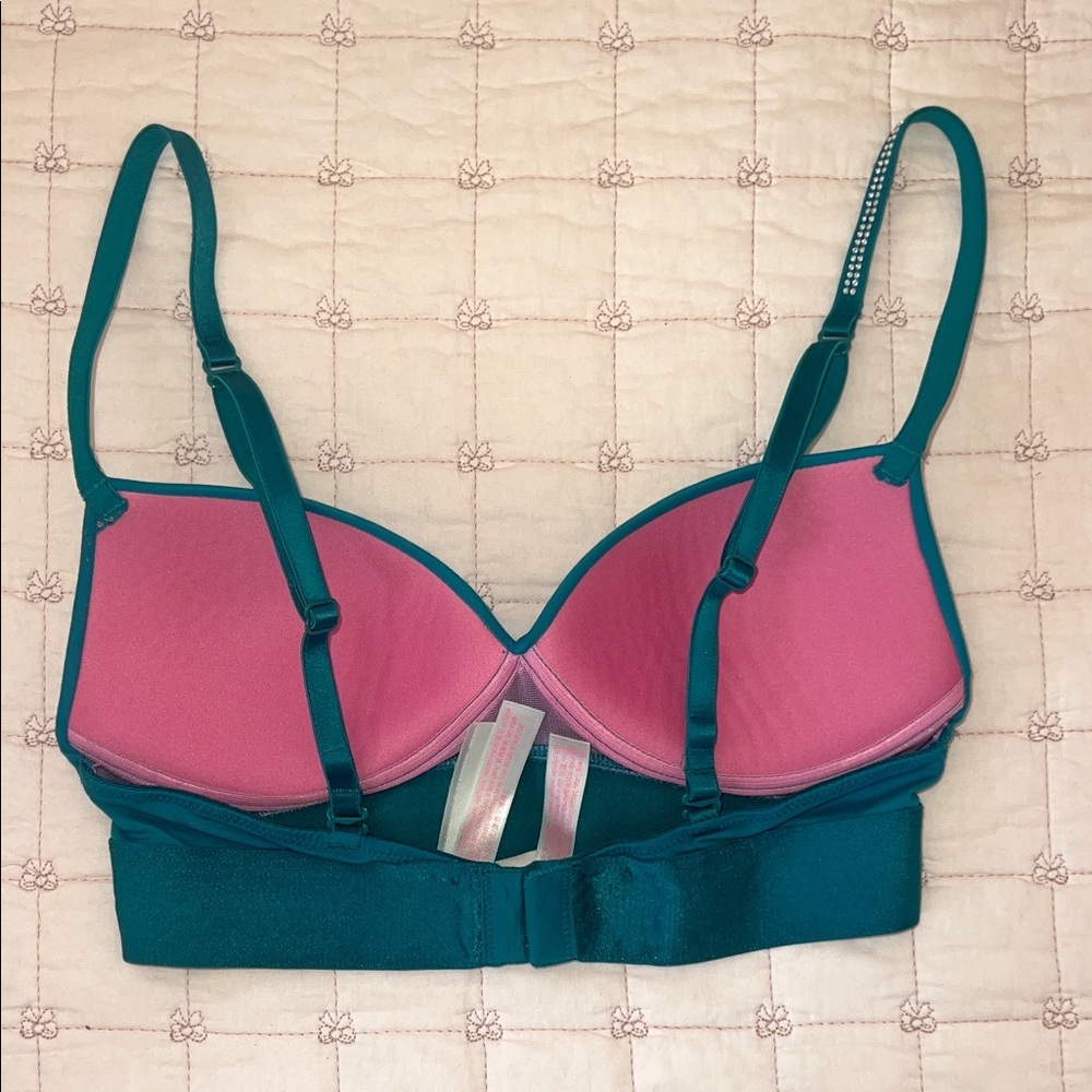 PINK Victoria's Secret Turquoise Bra with Rhinestone Detail - Picture 4 of 6